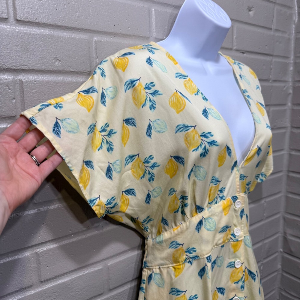 Marine Layer Camila Lemon Mini Dress Butter Yellow Button XL Hemmed Babydoll - Picture 7 of 16